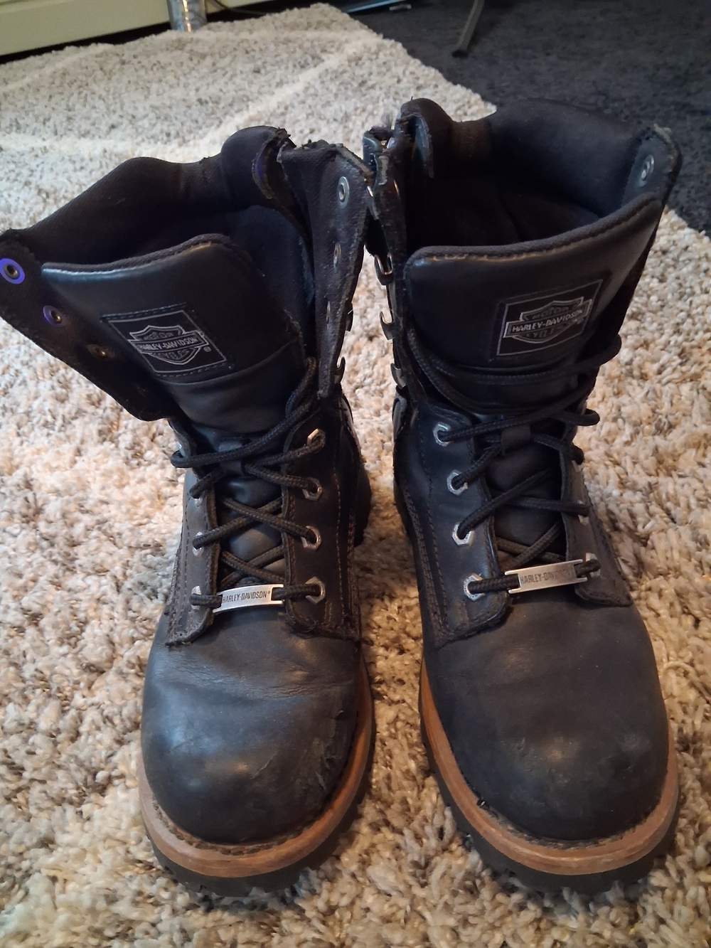 Harley-Davidson Black and Brown Leather Lace-Up Riding Boots
